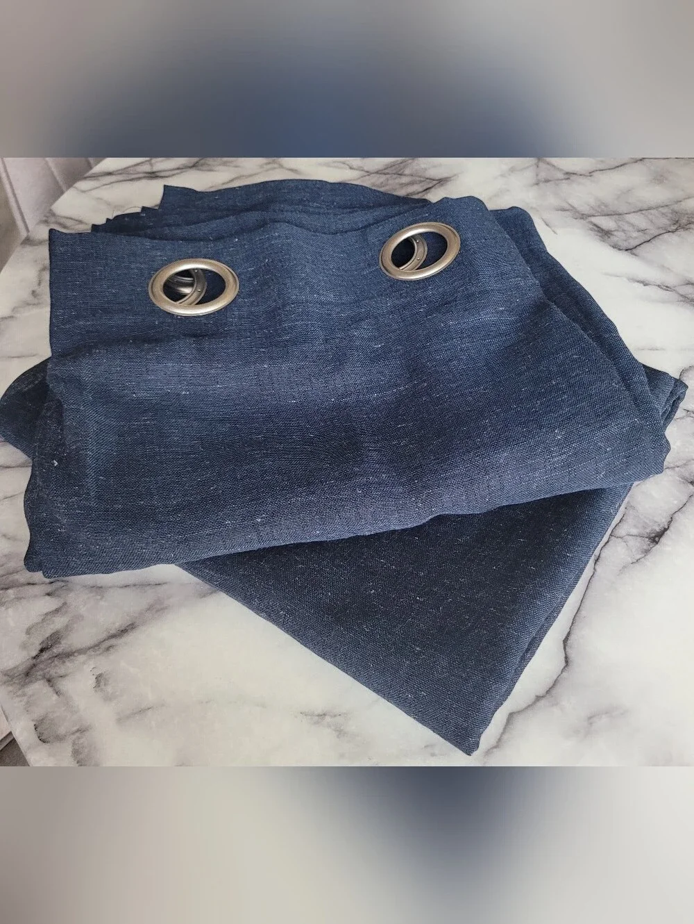 Archaeo Navy Linen Blend Grommet Curtain Panels Set of 2 52x63